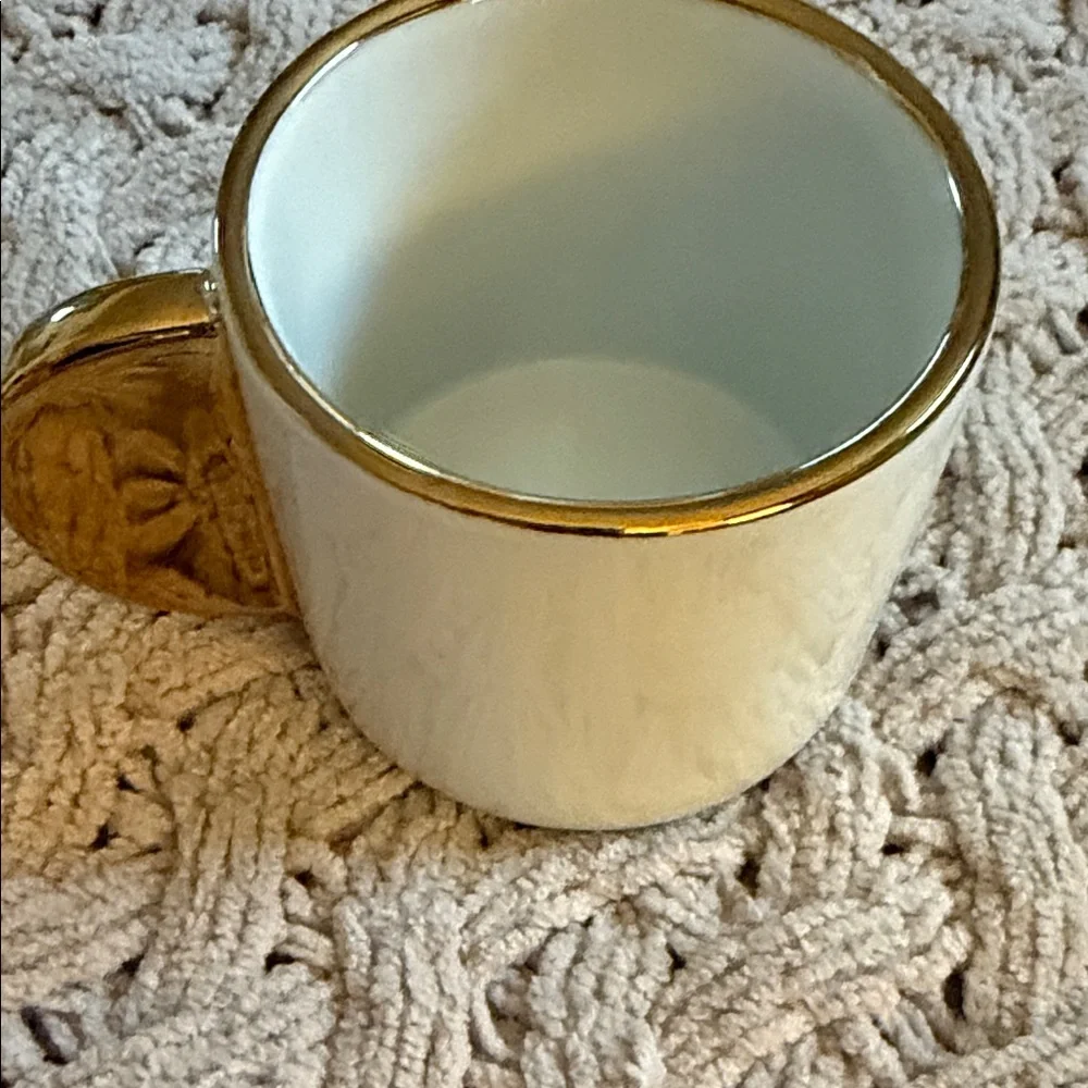West Elm White and Gold Monogram Mug